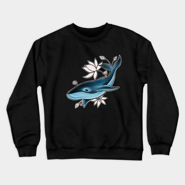 Whale with Lotus flower Crewneck Sweatshirt by Print Art Station